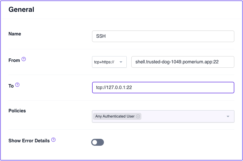 Creating a TCP route in the Zero Console